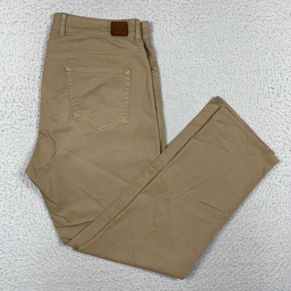 Peter Millar Pants Mens 36x29 Tan 5-Pocket Straight Leg Preppy Classic Gorpcore